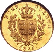 5 Gulden - William I, Germany, 1825 reverse image