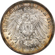 3 Mark - William II Wedding Anniversary, Germany, 1911 reverse image