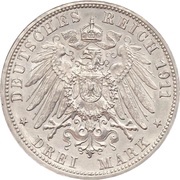 3 Mark - William II Wedding Anniversary, High H, Germany, 1911 reverse image