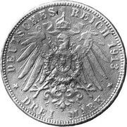 3 Mark - William II Aluminium pattern strike, Germany, 1913 reverse image
