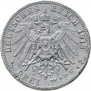 3 Mark - William I and William II Mule, Germany, 1913 reverse image