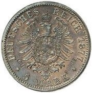 5 Mark - Charles I Copper pattern strike, Germany, 1877 reverse image