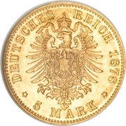 5 Mark - Charles I, Germany, 1877-1878 reverse image