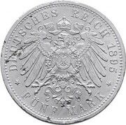 5 Mark - Charles I and William II Pattern, Germany, 1895 reverse image