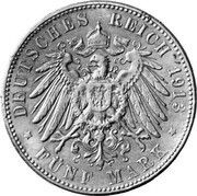 5 Mark - William II Copper-nickel pattern strike, Germany, 1913 reverse image