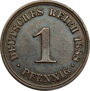 1 Pfennig - Wilhelm I type 1 - large shield, Germany, 1873-1889 reverse image