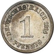 1 Pfennig - Wilhelm II type 2 - small shield - Pattern, Germany, 1914 reverse image
