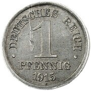 1 Pfennig - Wilhelm II type 1 - large shield - Pattern, Germany, 1915 reverse image