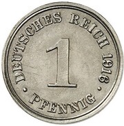 1 Pfennig - Wilhelm II type 2 - small shield - Pattern, Germany, 1916 reverse image