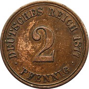 2 Pfennig - Wilhelm I type 1 - large shield, Germany, 1873-1877 reverse image