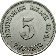 5 Pfennig - Wilhelm II type 2 - small shield, Germany, 1890-1915 reverse image