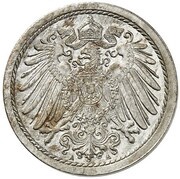 5 Pfennig - Wilhelm II type 2 - small shield - Pattern obverse image