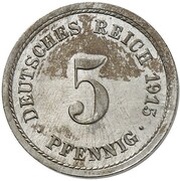 5 Pfennig - Wilhelm II type 2 - small shield - Pattern, Germany, 1915 reverse image