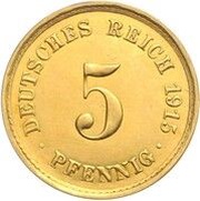 5 Pfennig - Wilhelm II type 2 - small shield - Pattern, Germany, 1915 reverse image