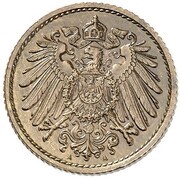 5 Pfennig - Wilhelm II type 2 - small shield - Pattern obverse image