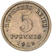 5 Pfennig - Wilhelm II type 2 - small shield - Pattern, Germany, 1915 reverse image