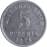 5 Pfennig - Wilhelm II type 2 - small shield, Germany, 1915-1922 reverse image