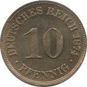 10 Pfennig - Wilhelm I type 1 - large shield, Germany, 1873-1889 reverse image