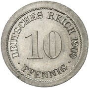10 Pfennig - Wilhelm II type 2 - small shield - Pattern, Germany, 1909 reverse image