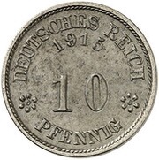 10 Pfennig - Wilhelm II type 2 - small shield - Pattern, Germany, 1915 reverse image