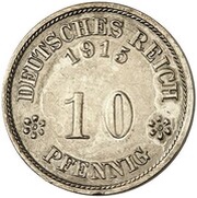 10 Pfennig - Wilhelm II type 2 - small shield - Pattern, Germany, 1915 reverse image