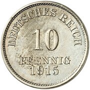10 Pfennig - Wilhelm II type 2 - small shield - Pattern, Germany, 1915 reverse image