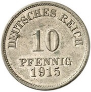 10 Pfennig - Wilhelm II type 2 - small shield - Pattern, Germany, 1915 reverse image