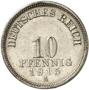 10 Pfennig - Wilhelm II type 2 - small shield - Pattern, Germany, 1915 reverse image