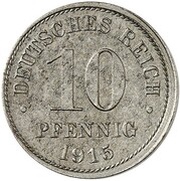10 Pfennig - Wilhelm II type 2 - small shield - Pattern, Germany, 1915 reverse image