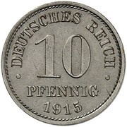 10 Pfennig - Wilhelm II type 2 - small shield - Pattern, Germany, 1915 reverse image