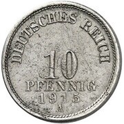 10 Pfennig - Wilhelm II type 2 - small shield - Pattern, Germany, 1915 reverse image