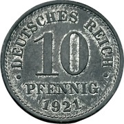 10 Pfennig - Wilhelm II type 2 - small shield; without mintmarks, Germany, 1917-1922 reverse image