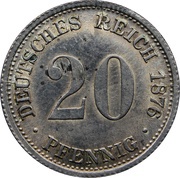 20 Pfennig - Wilhelm I type 1 - large shield, Germany, 1873-1877 reverse image