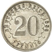20 Pfennig - Wilhelm I Pattern, Germany, 1886 reverse image