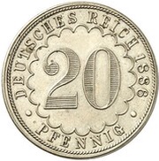 20 Pfennig - Wilhelm I Pattern, Germany, 1886 reverse image