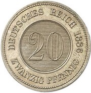 20 Pfennig - Wilhelm I Pattern, Germany, 1886 reverse image