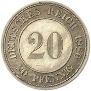 20 Pfennig - Wilhelm I Pattern, Germany, 1886 reverse image