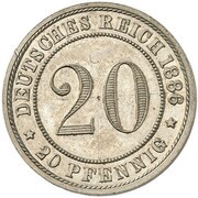 20 Pfennig - Wilhelm I Pattern, Germany, 1886 reverse image