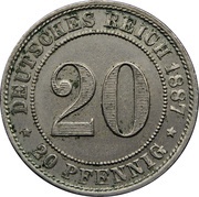 20 Pfennig - Wilhelm I, Germany, 1887-1888 reverse image