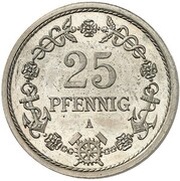 25 Pfennig - Wilhelm II Pattern, Germany, 1908 reverse image