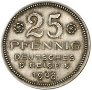 25 Pfennig - Wilhelm II Pattern, Germany, 1908 reverse image