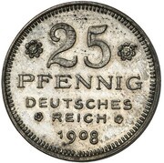 25 Pfennig - Wilhelm II Pattern, Germany, 1908 reverse image