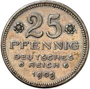 25 Pfennig - Wilhelm II Pattern, Germany, 1908 reverse image