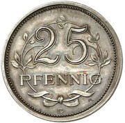 25 Pfennig - Wilhelm II Pattern, Germany, 1908 reverse image