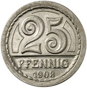 25 Pfennig - Wilhelm II Pattern, Germany, 1908 reverse image