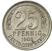 25 Pfennig - Wilhelm II Pattern, Germany, 1908 reverse image