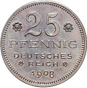 25 Pfennig - Wilhelm II Pattern, Germany, 1908 reverse image