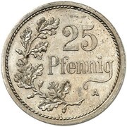 25 Pfennig - Wilhelm II Pattern, Germany, 1909 reverse image