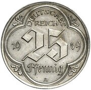 25 Pfennig - Wilhelm II Pattern, Germany, 1909 reverse image