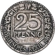 25 Pfennig - Wilhelm II Pattern, Germany, 1909 reverse image